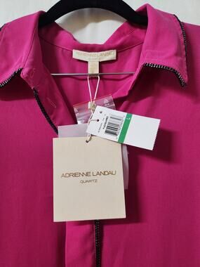 Adrienne Landau Quartz Fuchsia Blouse NWT Size Large Embellished Collar